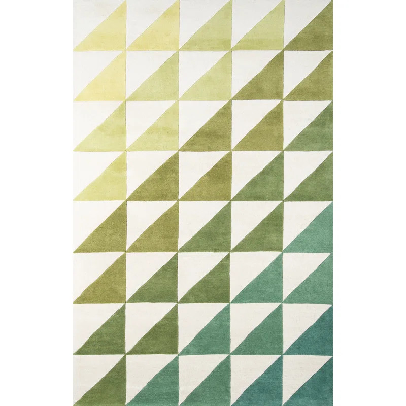 Delmar Geometric Handmade Tufted Wool Lime/Green/Blue Area Rug | Wayfair Professional