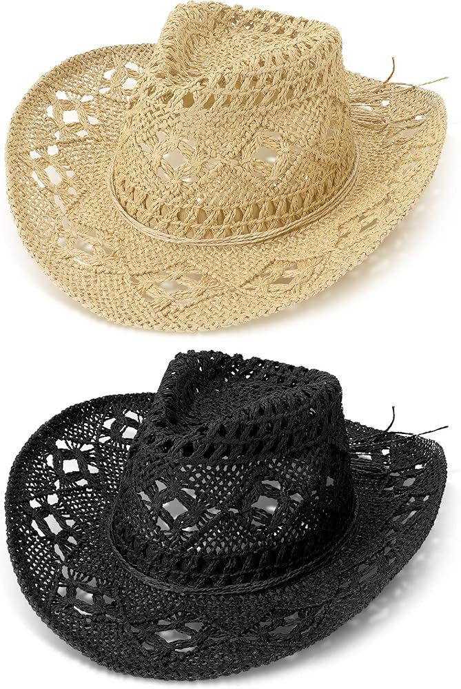 Didaey 2 Pcs Woven Straw Cowboy Hat for Women Wide Brim Cowgirl Hat Western Cowboy Hat Men Women ... | Amazon (US)