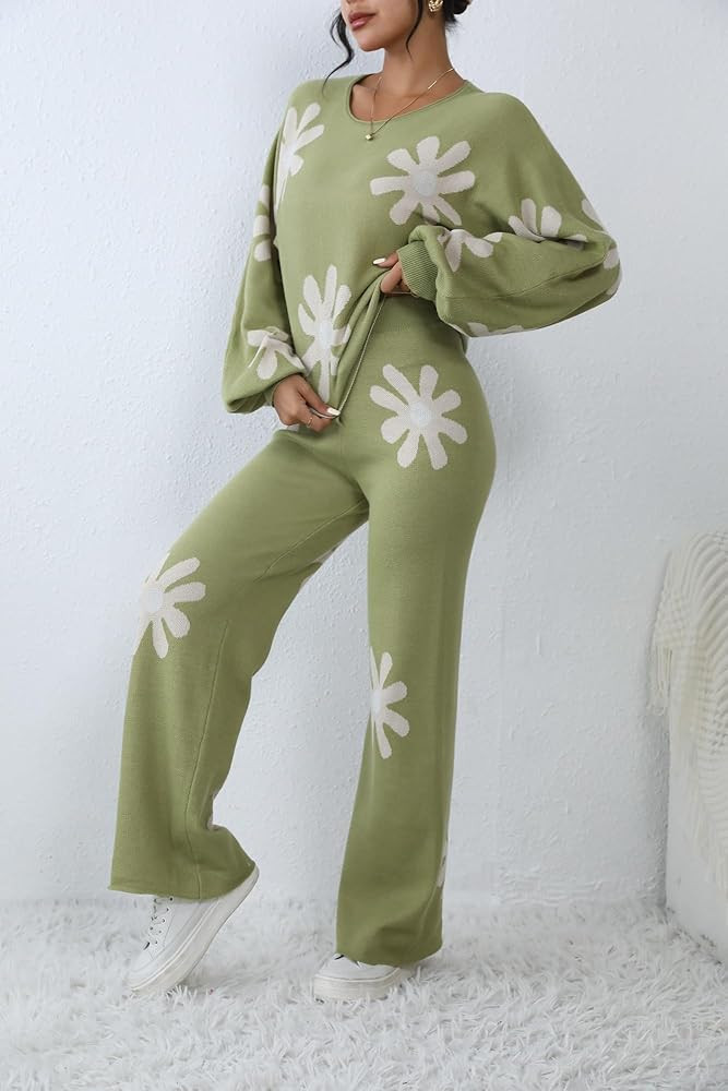 Ekouaer Knit Lounge Sets for Women 2 Piece Cozy Long Sleeve Pullover Sweater Top and Wide Leg Pan... | Amazon (US)