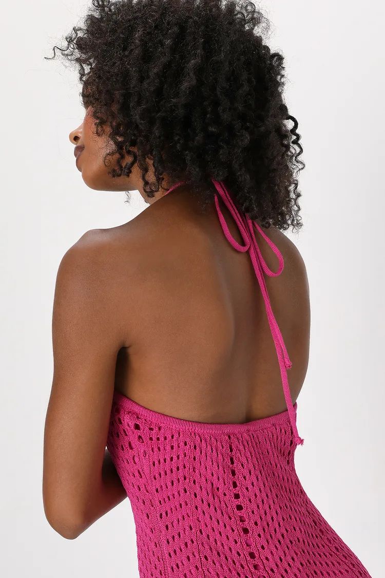 Sensational Sunshine Magenta Crochet Halter Midi Dress | Lulus (US)