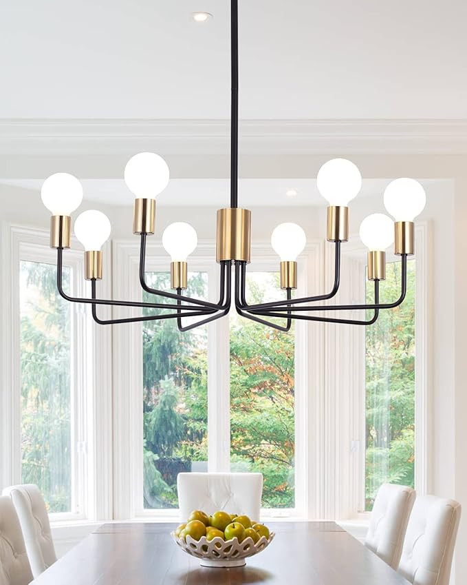 PUMING 8 Lights Pendants Lights Fixture Farmhouse Chandeliers with Adjustable Rod 51.2 Inch Gold ... | Amazon (US)