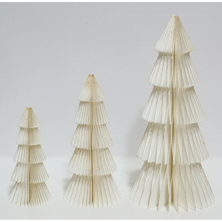 Paper Christmas Tree Tabletop Decorations, White, 3 Count, by Holiday Time | Walmart (US)