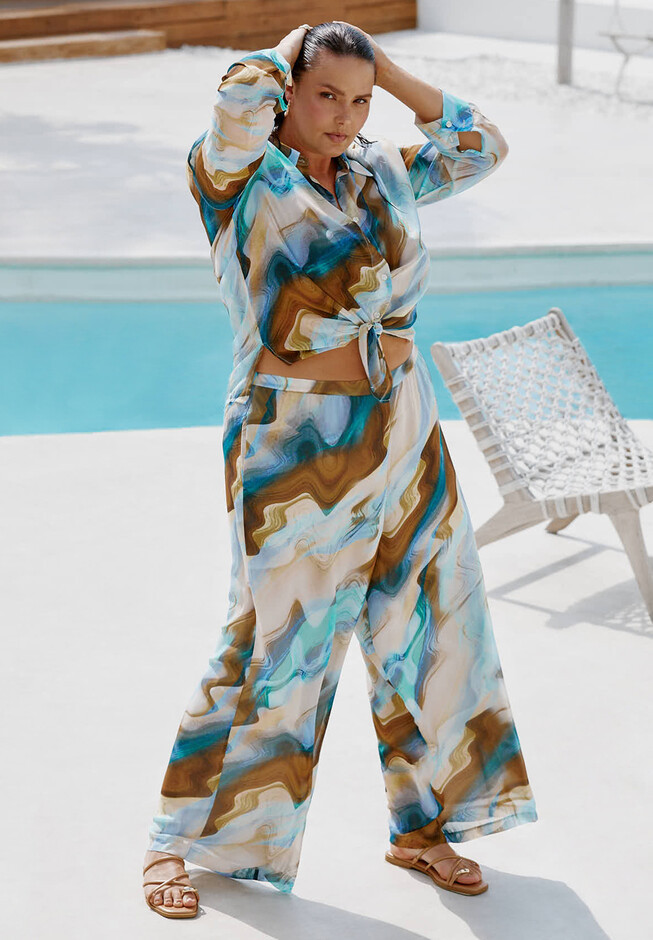 Wide Leg Printed Chiffon Pant | Eloquii