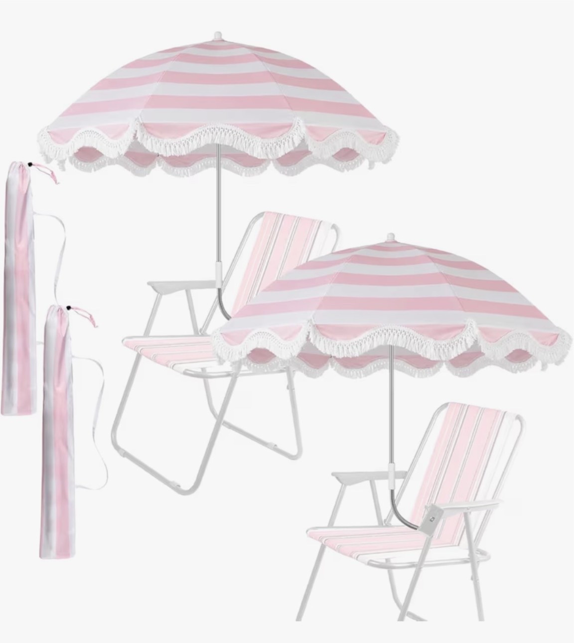 These are so handy! It’s just the umbrella that you can clip onto any chair for on the go. Aesthetic too. Pink and white striped with fringe. 2 pack

#LTKSeasonal #LTKSwim #LTKTravel