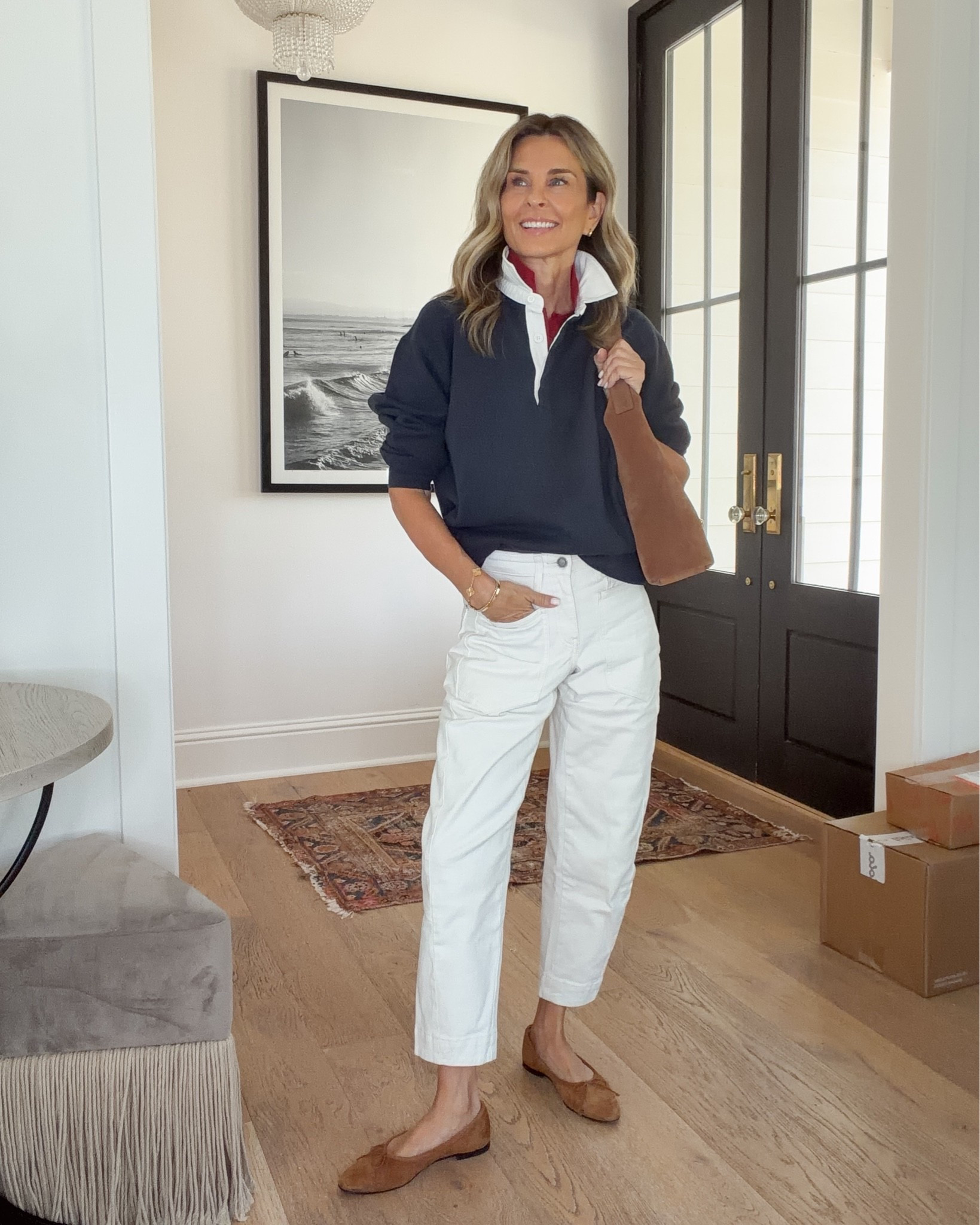 Found this sweatshirt polo in-stock and on sale! SZ small 
-@Ruti denim on sale this weekend  sz 2 DISCOUNT CIDE DENIM20
-flats TTS
Im 5’6”

#LTKootd #LTKgrwm #LTKSaleAlert
