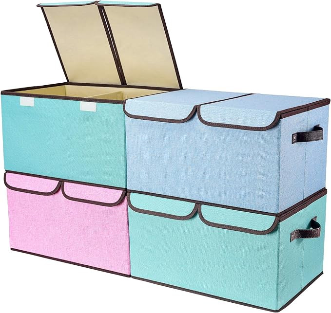 Larger Storage Cubes [4-Pack] Senbowe Linen Fabric Foldable Collapsible Storage Cube Bin Organize... | Amazon (US)