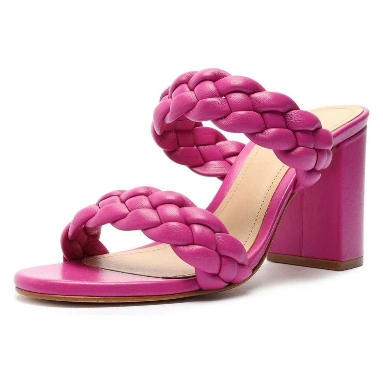 Schutz Myreh Pink Leather Open Toe Slip On Braided Straps Block High Heel Sandal (PINK, 6.5) - Wa... | Walmart (US)
