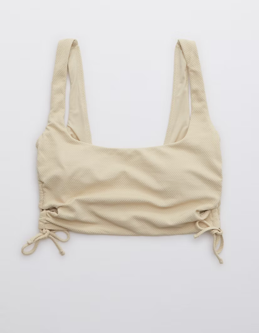 Aerie Pique Lace Up Longline Scoop Bikini Top | American Eagle Outfitters (US & CA)