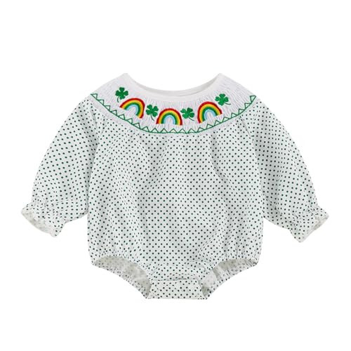 Nokpsedcb St Patricks Day Baby Girl Outfit Cute Shamrock Smocked Bubble Romper Bodysuit Infant Spring Clothes (Green Shamrock Rainbow, 3-6 Months) | Amazon (US)