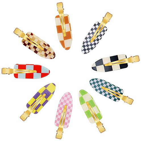 9PCS No Bend Hair Clips, Checkerboard No Crease Curl Pins, Acrylic Resin Flat Styling, Colorful Bang Seamless Duckbill Barrette for Makeup Hairstyle Accessories for Women Girls | Amazon (US)