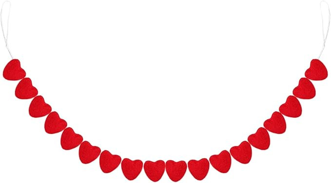 Valentine's Day Felt Heart Garland Banner 5.25 Feet Long String of Hearts Garland 18 Handmade Hea... | Amazon (US)