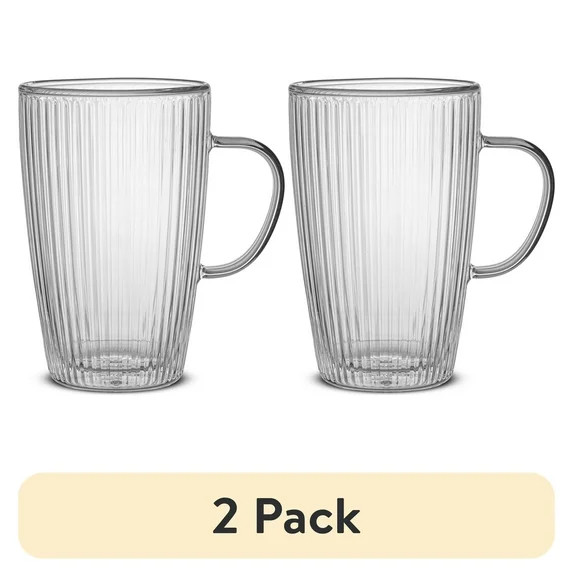 (2 pack) Better Homes & Gardens Ribbed 15 oz Double Wall Glass Mug with Handle | Walmart (US)
