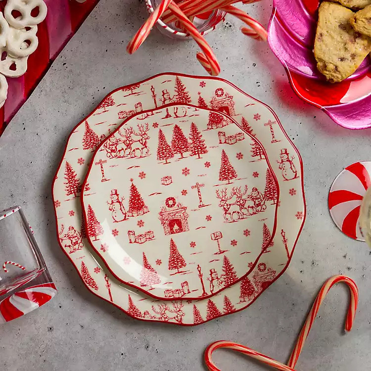 New! Red Toile Christmas Salad Plate | Kirklands