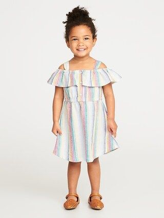 Old Navy Baby Striped Linen-Blend Off-The-Shoulder Dress For Toddler Girls Multi Stripe Size 12-18 M | Old Navy US