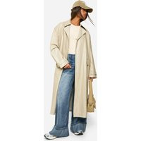 boohoo Women's Vintage Look Faux Leather Trench Coat in Stone | Size: 4 | boohoo (US & Canada)