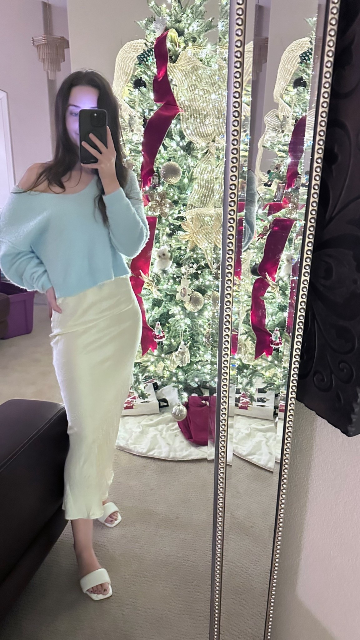 Holiday Family Photo Outfit Inspo ✨🤍❄️ loving this winter blue with an ivory satin textured skirt  

#LTKHoliday #LTKootd #LTKgrwm