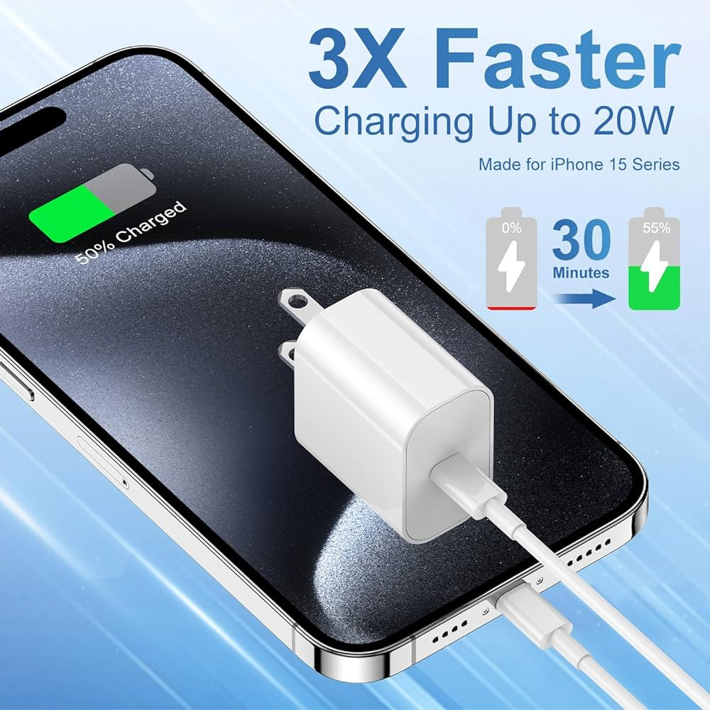 iPhone 17 16 15 Fast Charger and 10ft Type C to C Cable Cord Long, 20W USB C Charging Block Plug ... | Amazon (US)