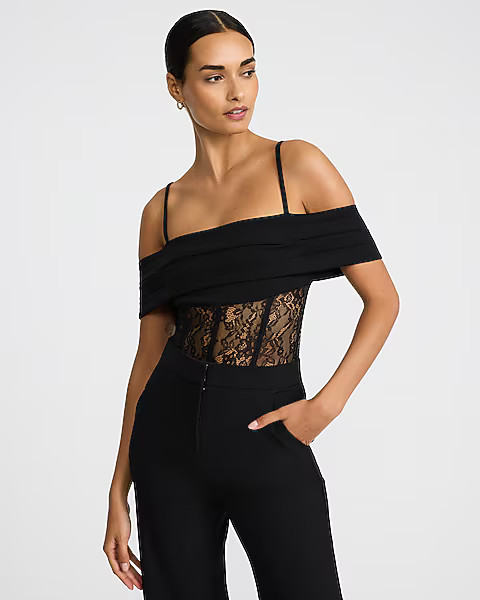 Lace Off The Shoulder Corset Bodysuit | Express