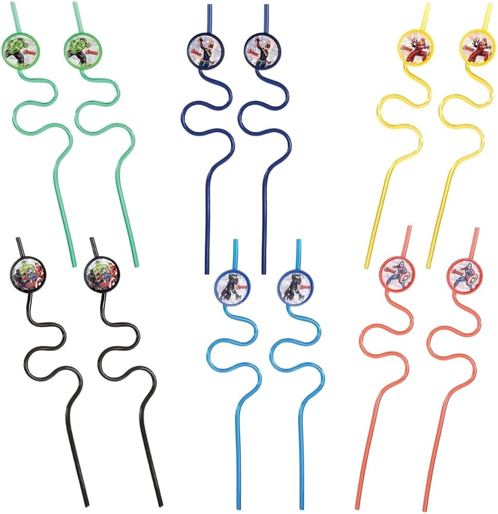 Assorted Colors Avengers Straw - (14.75" x 5.5") 12 Pieces - Reusable & Eco-Friendly Drinkware fo... | Amazon (US)