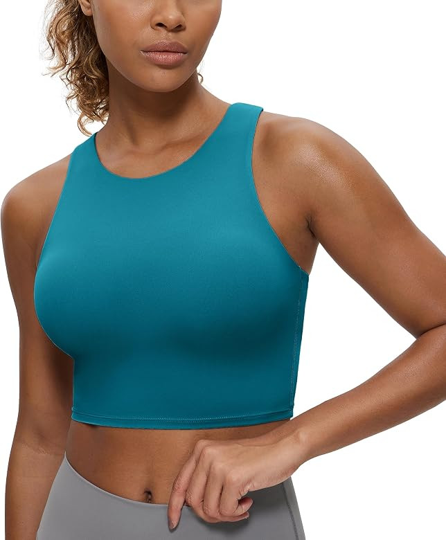 CRZ YOGA Butterluxe Racerback High Neck Longline Sports Bras for Women - Padded Workout Crop Tank... | Amazon (US)