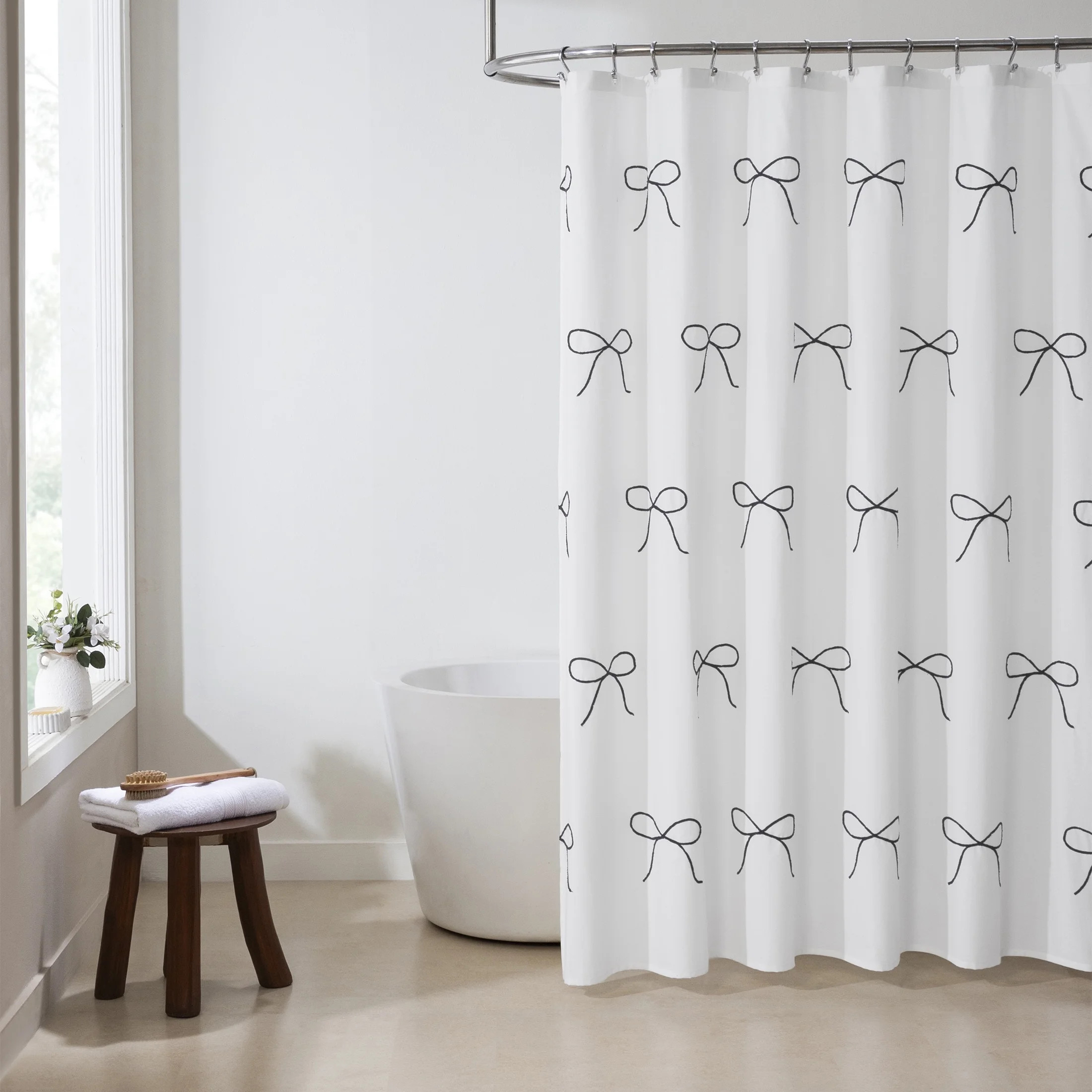 My Texas House White/Black Embroidered Bow Cotton Shower Curtain, 72" x 72" | Walmart (US)
