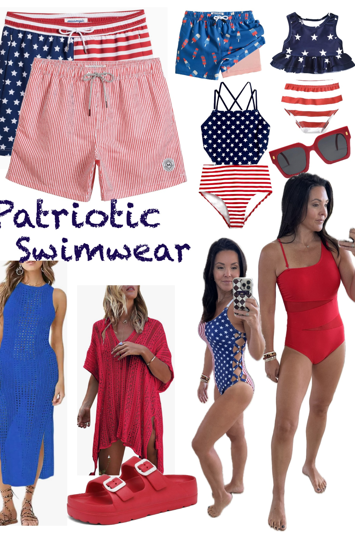 Fun, patriotic swimwear for the whole family! I’m a size small.
Red one shoulder tummy control one piece swimsuit, Stars and Stripes swimsuit, red and blue crochet swim cover ups, men’s American flag swim trunks, girls American flag inspired swimsuits, boys Stars and Stripes swim trunks with built in compression shorts, red oversize sunglasses


#LTKFamily #LTKSummerSales #LTKSeasonal