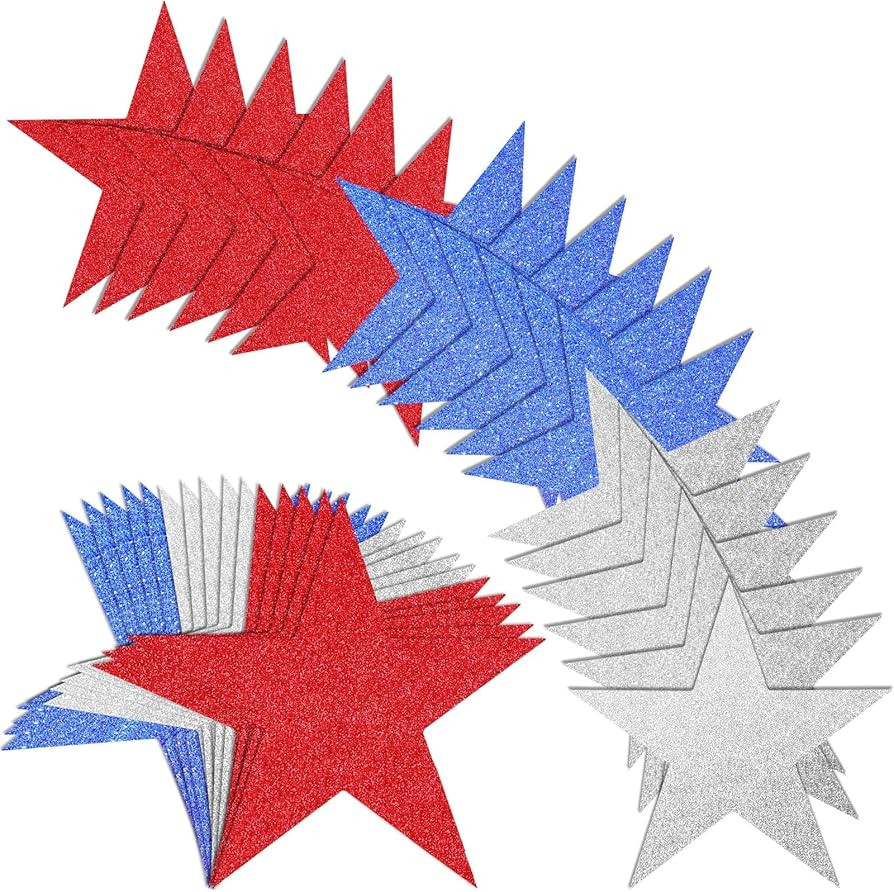 JUNEBRUSHS 5.9 Inch Patriotic Stars Cutouts, 48Pcs Double Sided Glitter Stars Cutouts 4th of July... | Amazon (US)