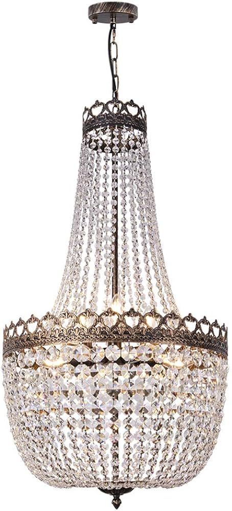 Wellmet Crystal Chandelier Lights, 9 Lights French Empire Chandelier Lighting High Ceiling Hangin... | Amazon (US)