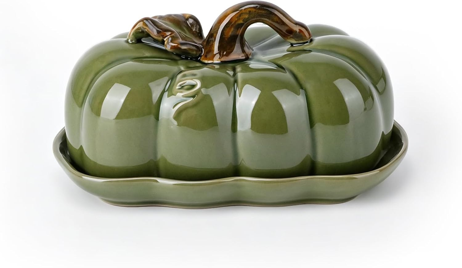 Ceramic Butter Dish with Lid for Countertop, Cute Pumpkin Butter Container, Porcelain Butter Keeper with Cover, Creative Butter Tray for Halloween Thanksgiving, Party Decor, Dishwasher Safe (Green) | Amazon (US)