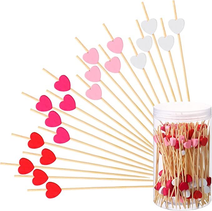 120 Pcs Heart Cocktail Picks Fancy Toothpicks for Appetizers 4.7 Inch Long Bamboo Valentine's Day... | Amazon (US)