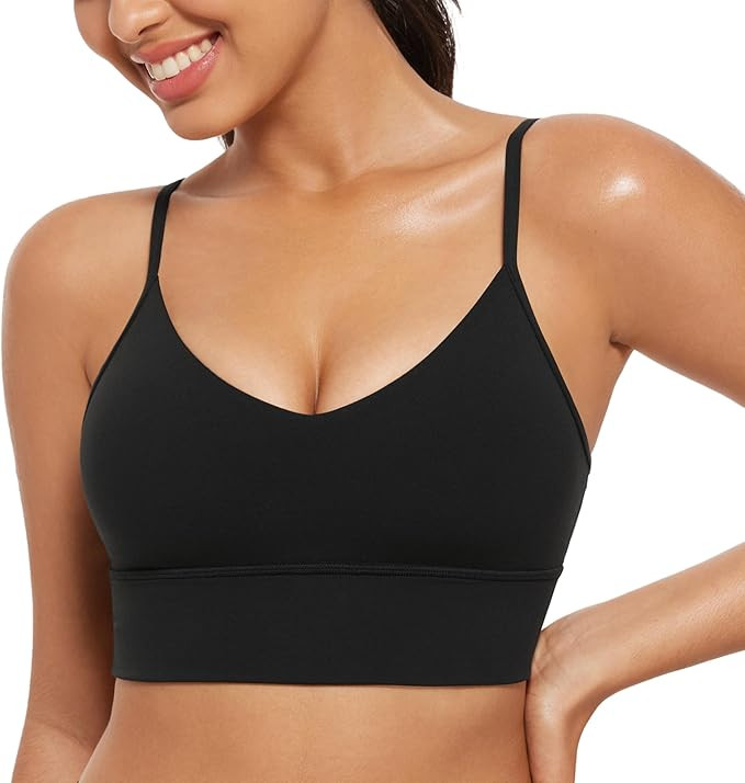 CRZ YOGA Butterluxe Womens V Neck Longline Sports Bra - Adjustable Padded Yoga Bra Camisole Worko... | Amazon (US)