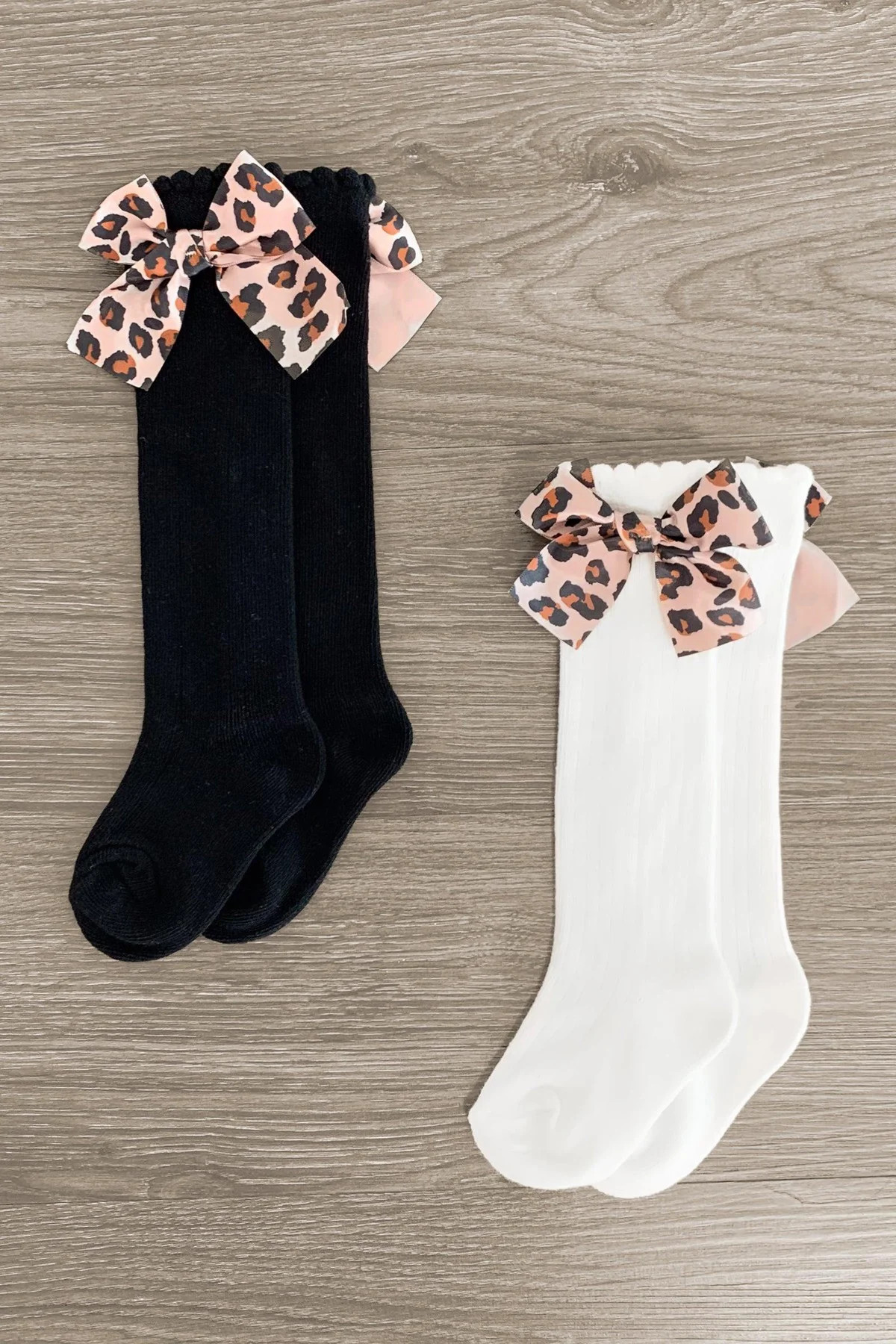 Knee High Silk Leopard Bow Socks | Sparkle In Pink