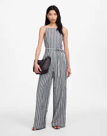 Pleated Wide-Leg Jumpsuit in Pinstripe Linen | Madewell
