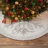 Silver & Gold Snowflake Personalized Tree Skirt, Custom Christmas Home Decor, Decor | Etsy (US)