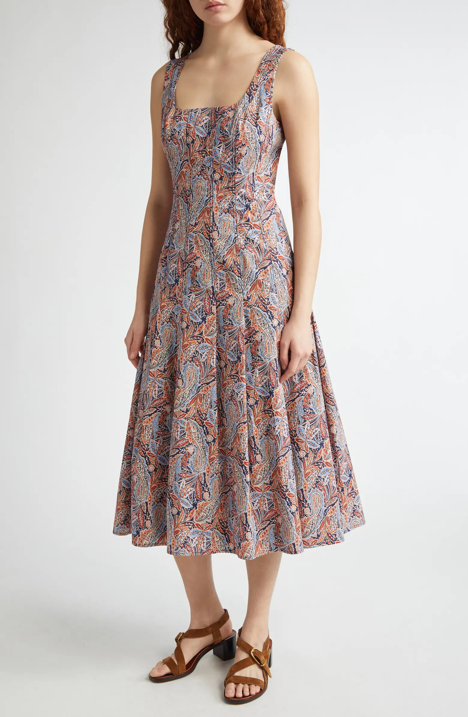 Jolie Paisley Sleeveless Stretch Cotton Midi Dress | Nordstrom