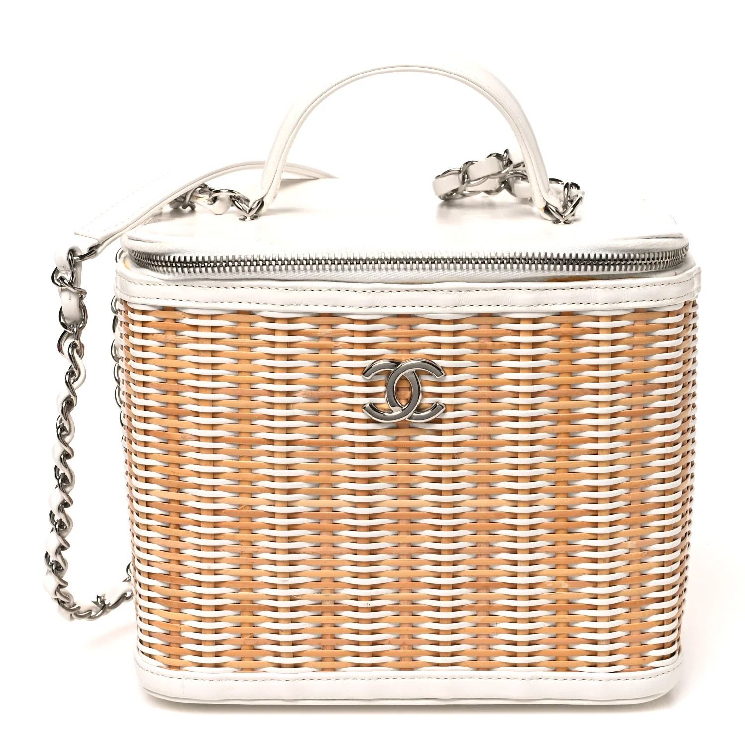 Chanel Glazed Calfskin Raffia Vanity Case Bag White Beige 1927216 | FASHIONPHILE (US)