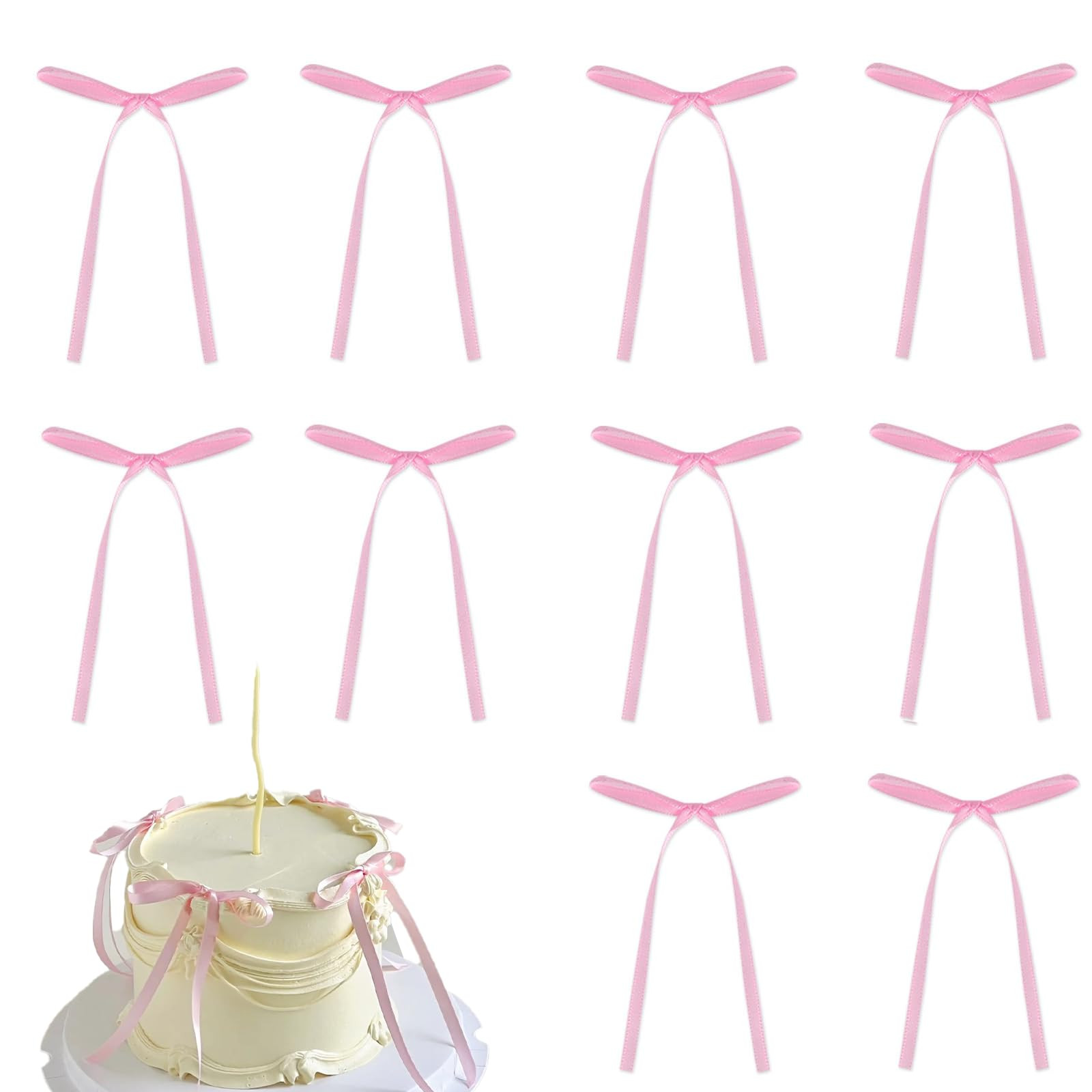 20 PCS Light Pink Bow Cupcake Toppers，Pink Ribbon Bow Cake Decorations，Coquette Birthday Deco... | Amazon (US)