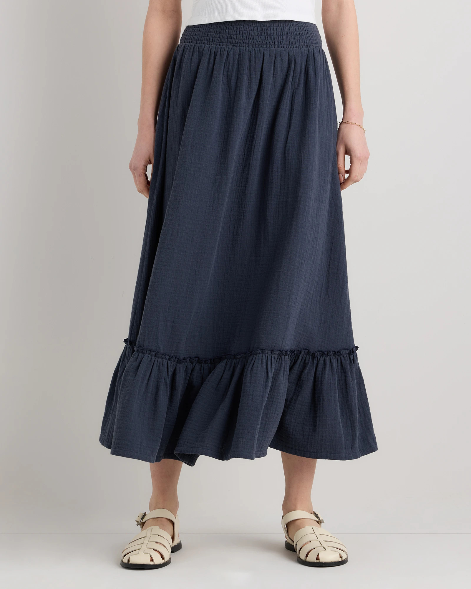 Organic Cotton Gauze Smocked Maxi Skirt in Indigo Blue | Quince