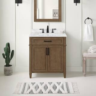 Caville 30 in. W x 22 in. D x 34 in. H Single Sink Bath Vanity in Almond Latte with Carrara Marbl... | The Home Depot