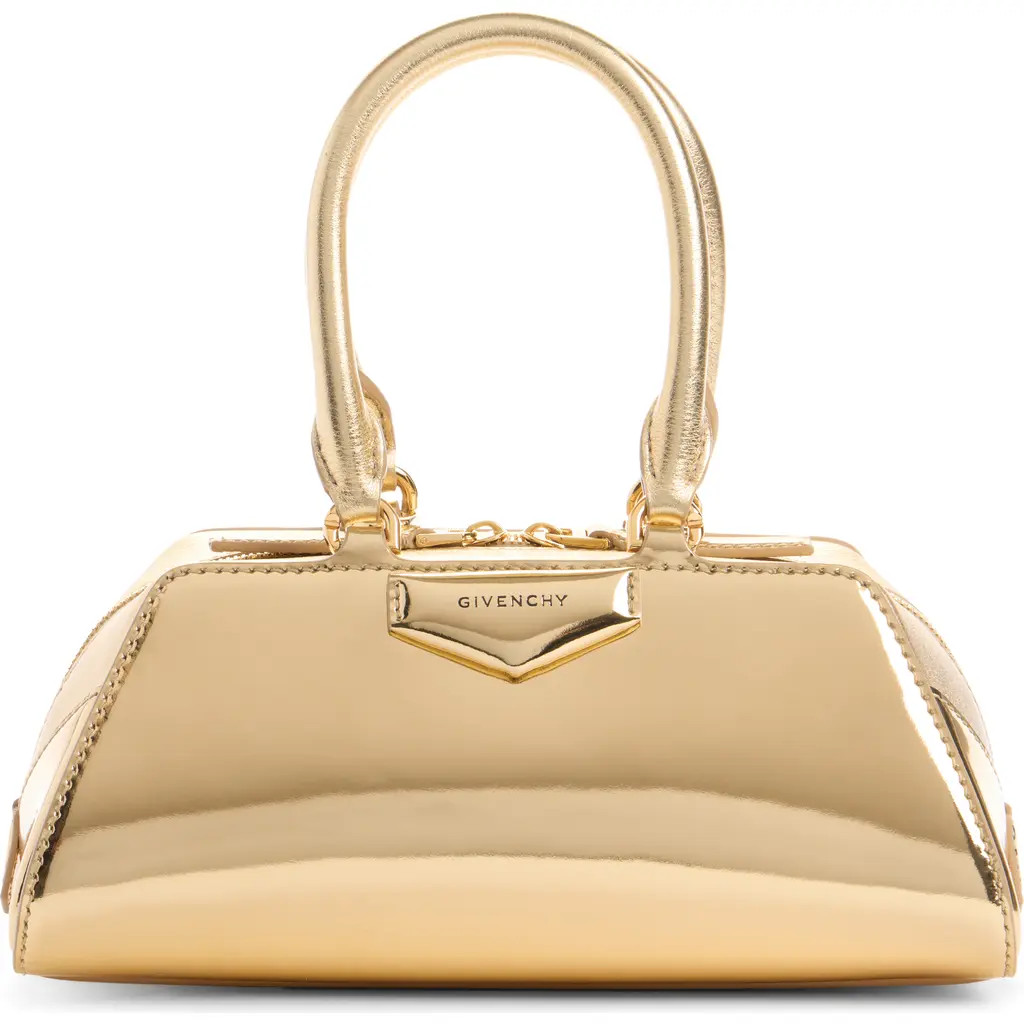 Givenchy Mini Antigona Metallic Leather East/West Satchel in Golden at Nordstrom | Nordstrom
