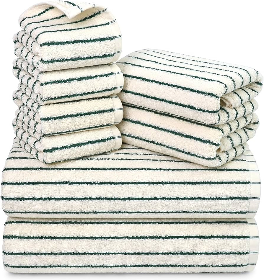 Jacquotha 8 Piece Green Towel Set, Super Soft & Absorbent Cotton Striped Towels for Bathroom Deco... | Amazon (US)