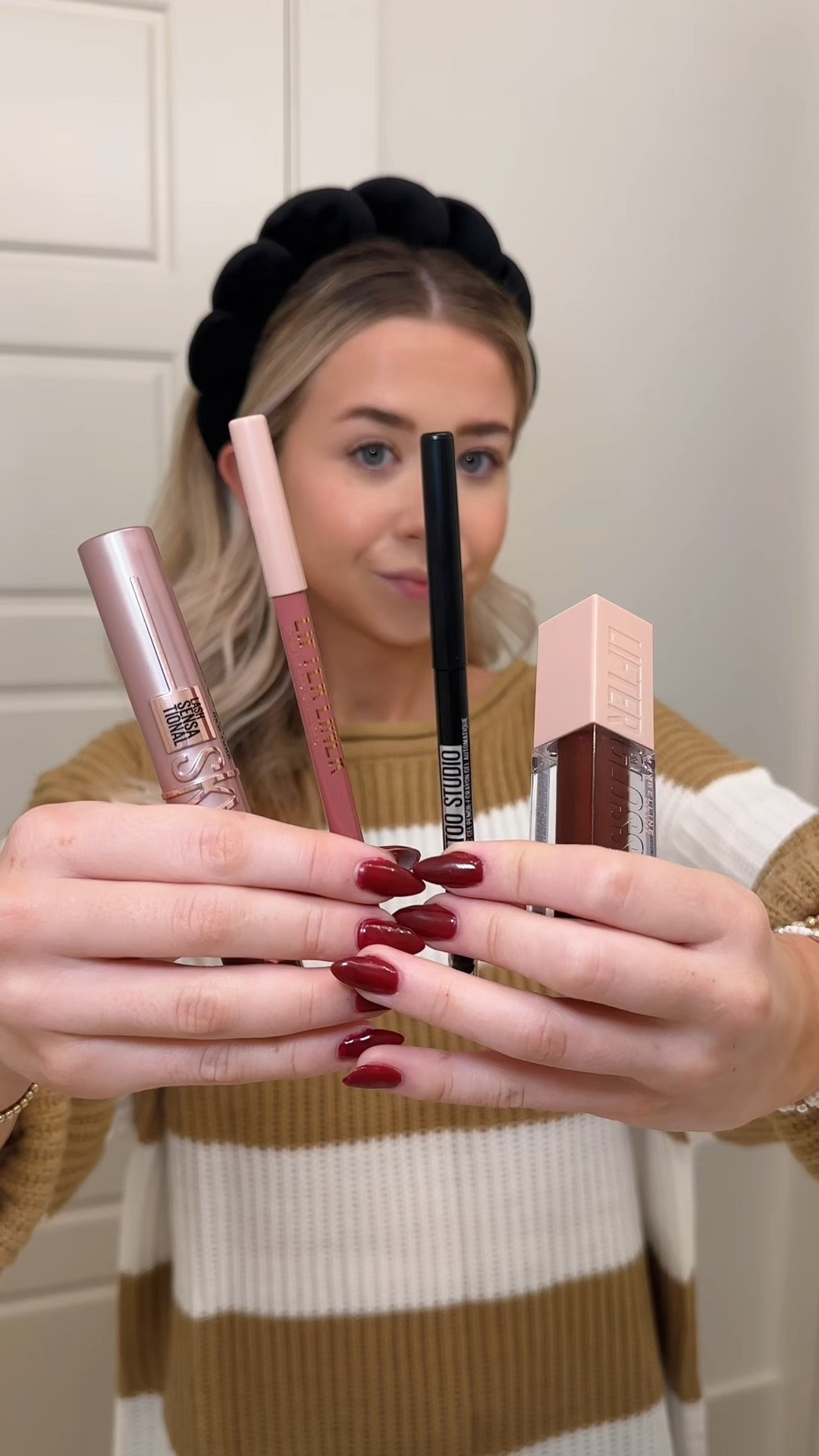 the products used from maybelline to achieve the perfect holiday glam!!!🪩🧸♥️
