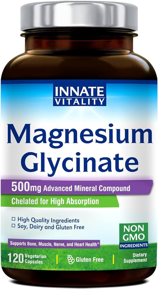 Innate Vitality Magnesium Glycinate 500mg, High Absorption Magnesium, Non-GMO & No Gluten, Suppor... | Amazon (US)