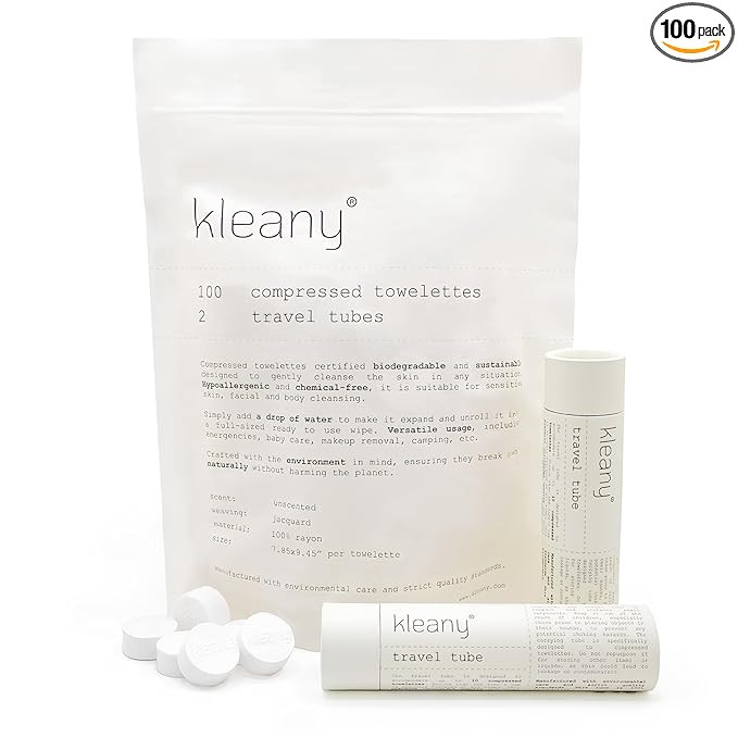 100 Compressed Towels Tablets - 100% Rayon - Biodegradable & Hypoallergenic - Travel & Makeup Rem... | Amazon (US)