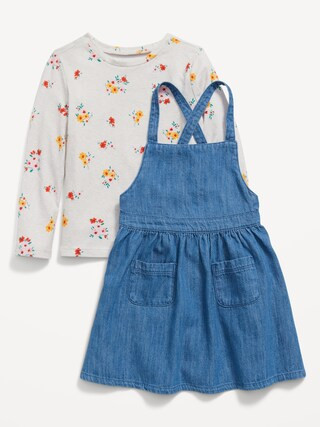 Chambray Pinafore Dress & Long-Sleeve T-Shirt for Toddler Girls | Old Navy (US)