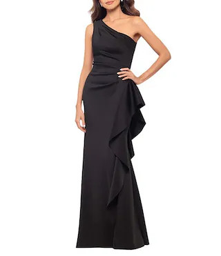 Xscape Petite Size One Shoulder Side Ruffle Scuba Crepe Gown | Dillard's | Dillard's