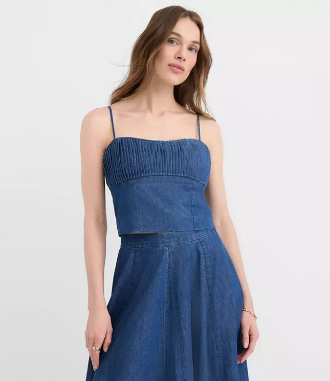Chambray Ruched Bustier Top | LOFT