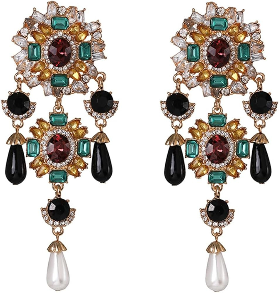 Boho Fashion Punk Gothic Black Tassels Earrings Rhinestone Retro Pearls Statement Halloween Earri... | Amazon (US)