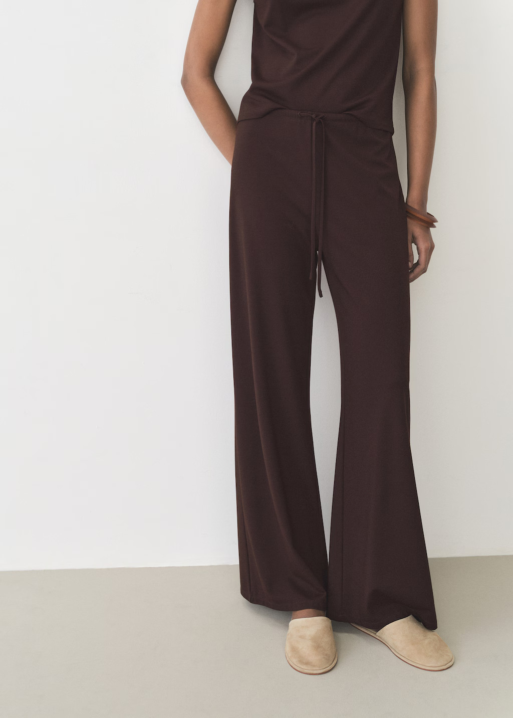 Wideleg trousers with elastic waist - Women | MANGO United Kingdom | MANGO (UK)