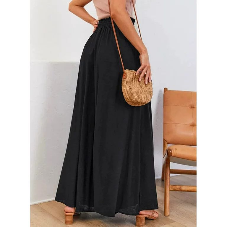 SOMER Pants for Women Flowy Dressy Casual Elastic High Waist Wide Leg Palazzo Pants with Pocket -... | Walmart (US)